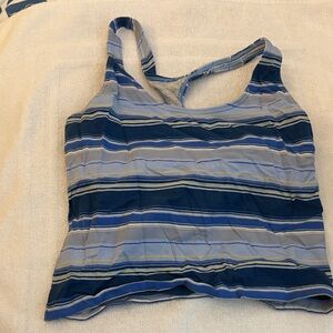 J. Crew Navy and Light Blue Striped Crop Top